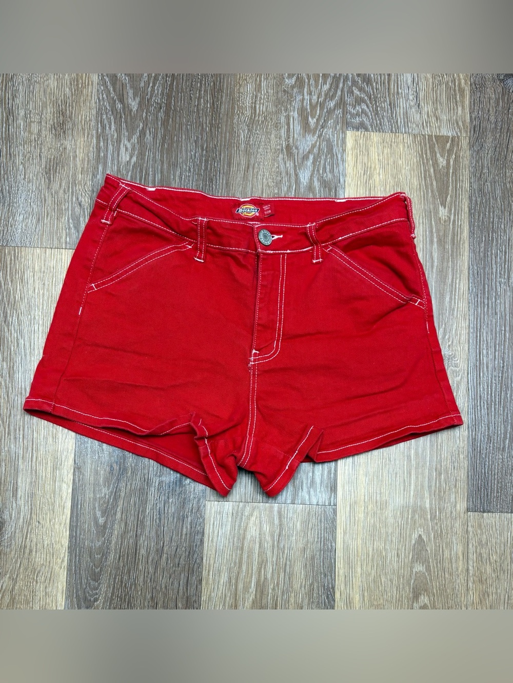 Dickies Women's Bright Red Cotton Stretch Jean Shorts - Picture 1 of 8